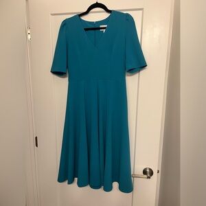 Donna Morgan Teal Blue Short Sleeve Midi Dress with Pockets Size 6 EUC